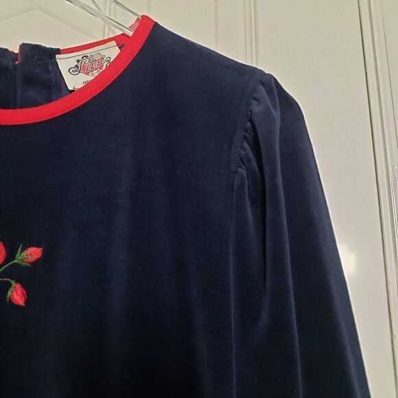 Vintage Lanz Embroidered Floral Maxi Dress Long Sleeve Blue Modest Womens Sz XL - Picture 4 of 13